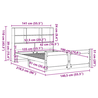 Letto Libreria senza Materasso Bianco 135x190 cm Legno di Pino