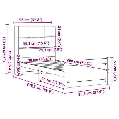 Letto Libreria senza Materasso 90x200 cm Legno Massello Pino - homemem39