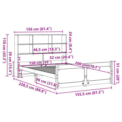 Letto Libreria senza Materasso 150x200 cm in Legno di Pino