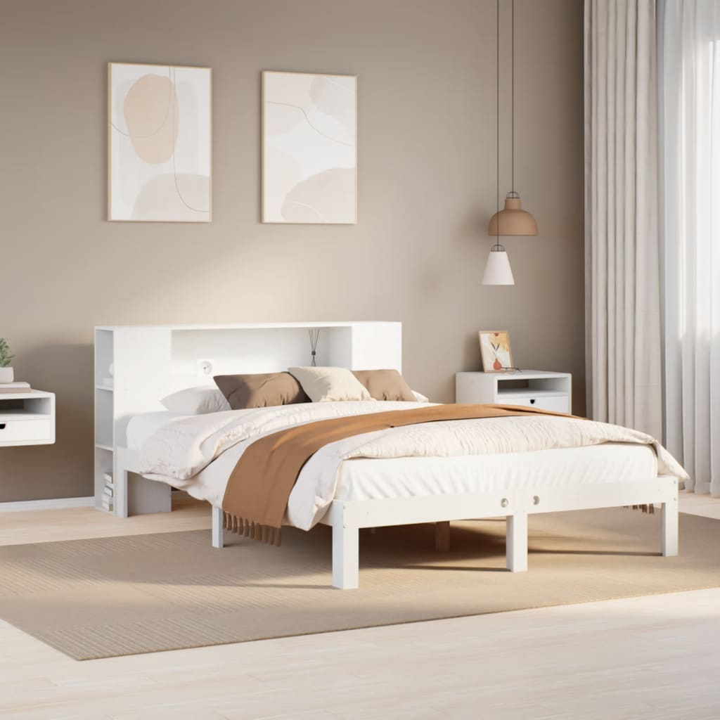 Letto Libreria senza Materasso Bianco 160x200 cm Legno di Pino - homemem39