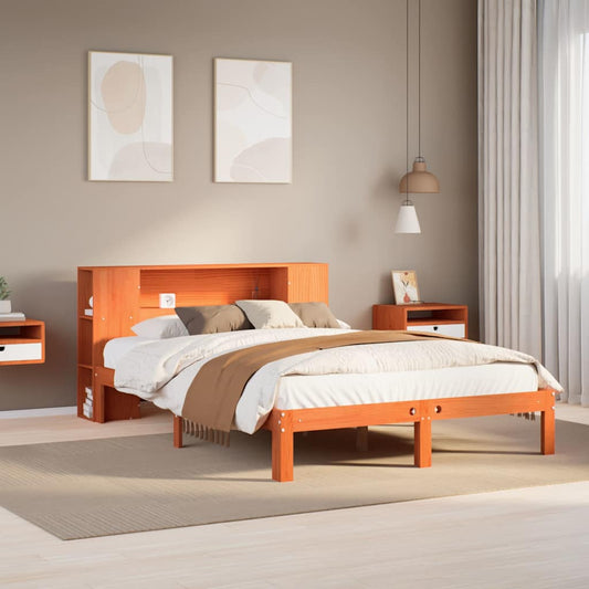 Letto Libreria senza Materasso Marrone Cera 135x190 cm in Pino | homemem39