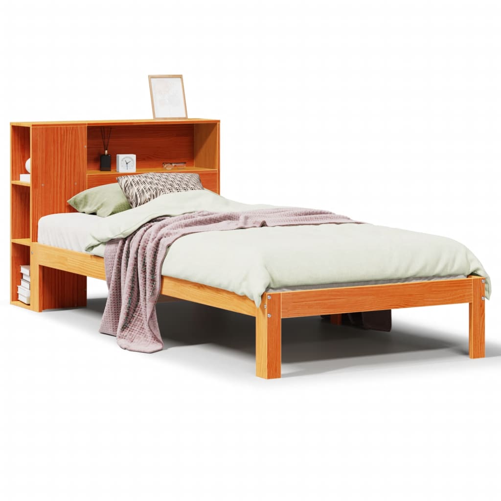 Letto Libreria senza Materasso Marrone Cera 75x190 cm in Pino - homemem39