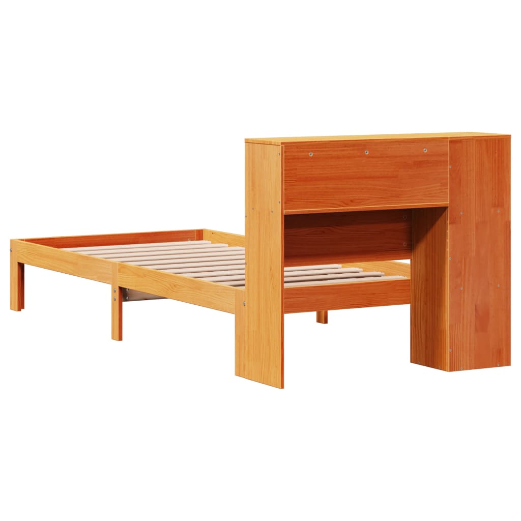 Letto Libreria senza Materasso Marrone Cera 100x200 cm in Pino
