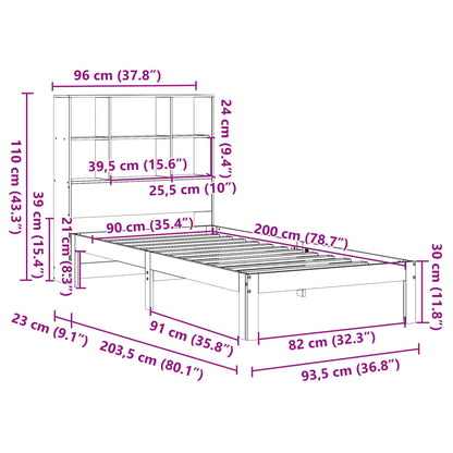 Letto Libreria senza Materasso 90x200 cm Legno Massello Pino - homemem39