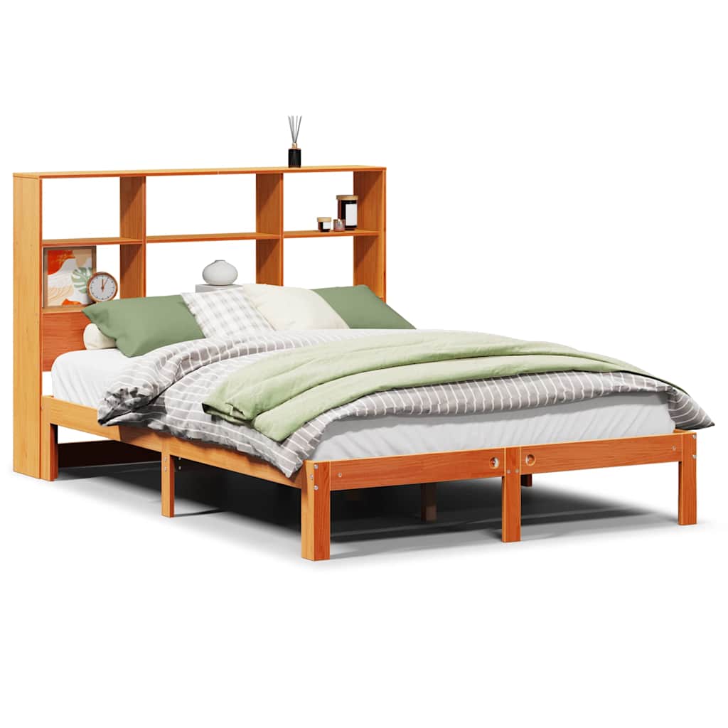 Letto Libreria senza Materasso Marrone Cera 135x190 cm in Pino | homemem39