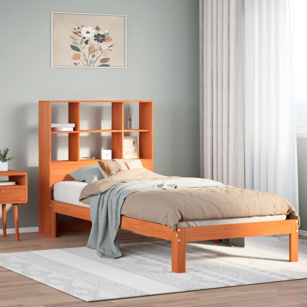 Letto Libreria senza Materasso Marrone Cera 100x200 cm in Pino | homemem39