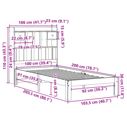 Letto Libreria senza Materasso 100x200 cm in Legno di Pino | homemem39