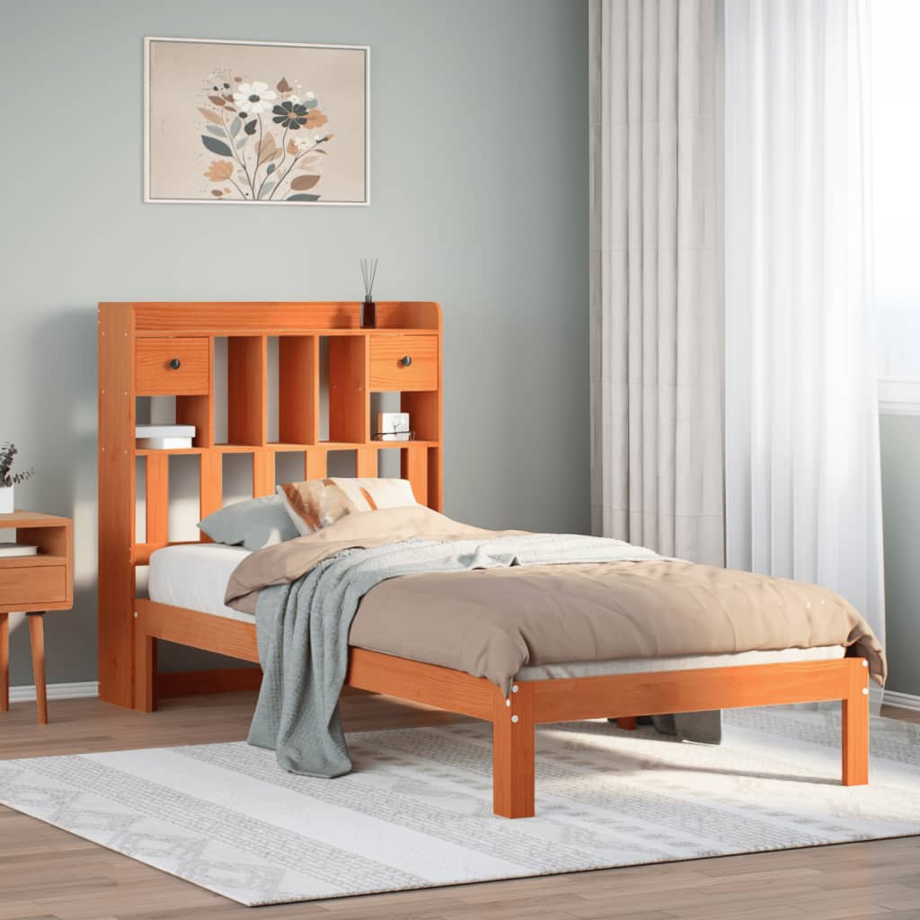 Letto Libreria senza Materasso Marrone Cera 75x190 cm in Pino - homemem39