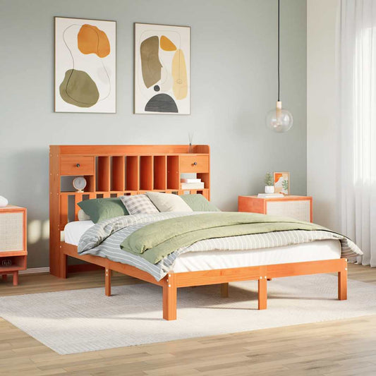 Letto Libreria senza Materasso Marrone Cera 135x190 cm in Pino | homemem39