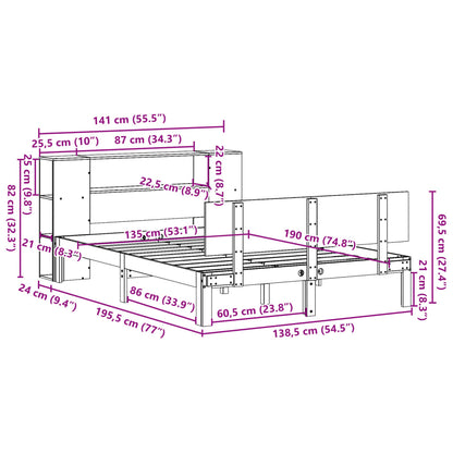 Letto Libreria senza Materasso 135x190 cm in Legno di Pino