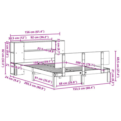 Letto Libreria senza Materasso Bianco 150x200 cm Legno di Pino