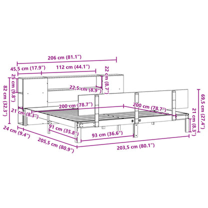 Letto Libreria senza Materasso Bianco 200x200 cm Legno di Pino