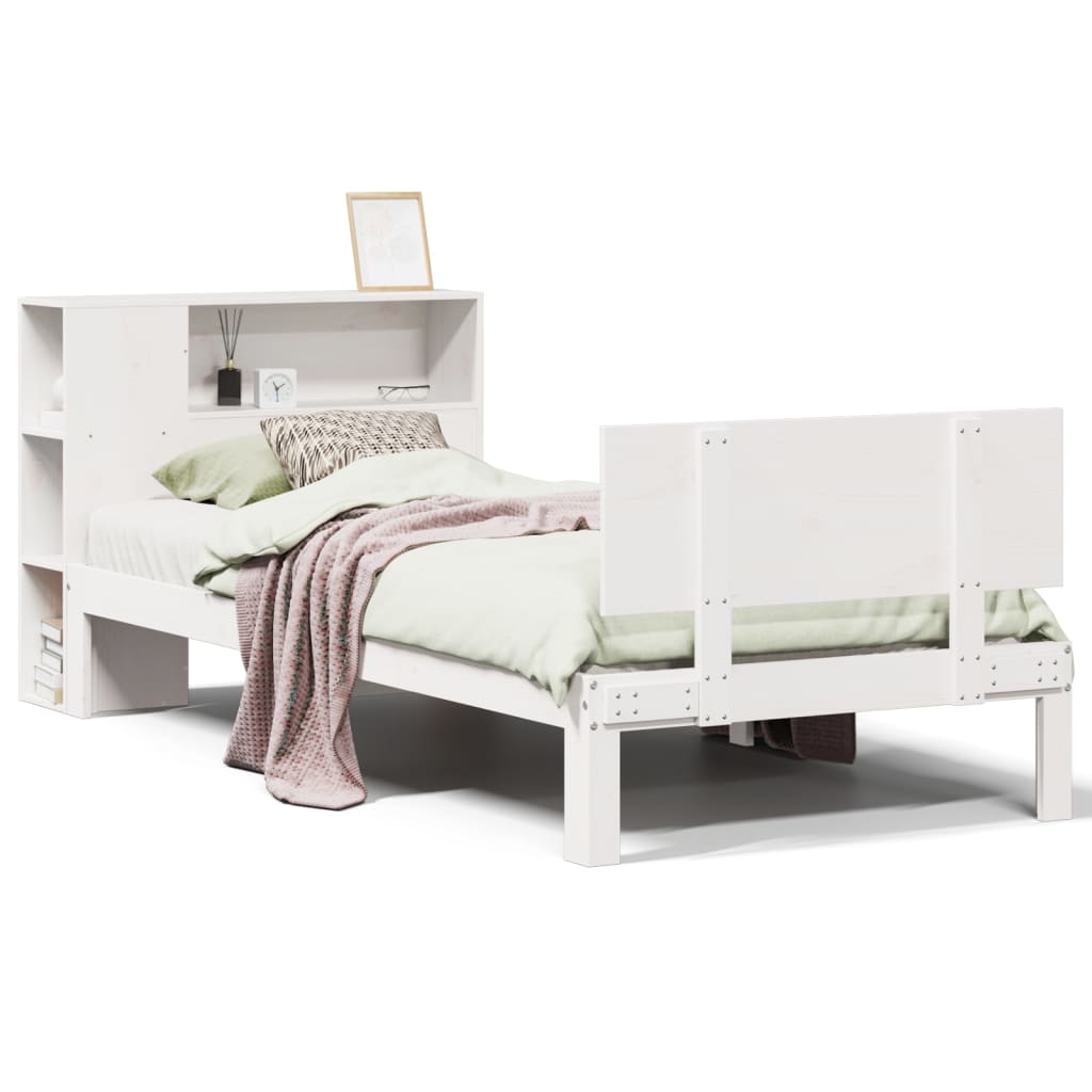 Letto Libreria senza Materasso Bianco 90x190 cm Massello Pino