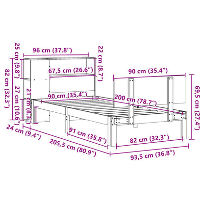 Letto Libreria senza Materasso Bianca 90x200 cm Legno di Pino