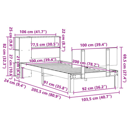 Letto Libreria senza Materasso 100x200 cm in Legno di Pino