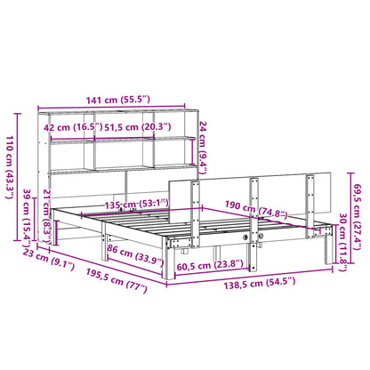 Letto Libreria senza Materasso 135x190 cm in Legno di Pino