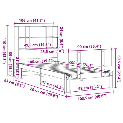 Letto Libreria senza Materasso 100x200 cm in Legno di Pino