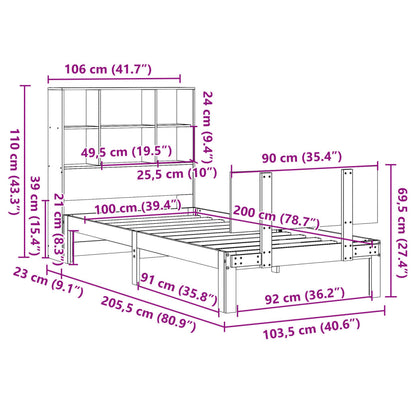 Letto Libreria senza Materasso Bianco 100x200 cm Legno di Pino