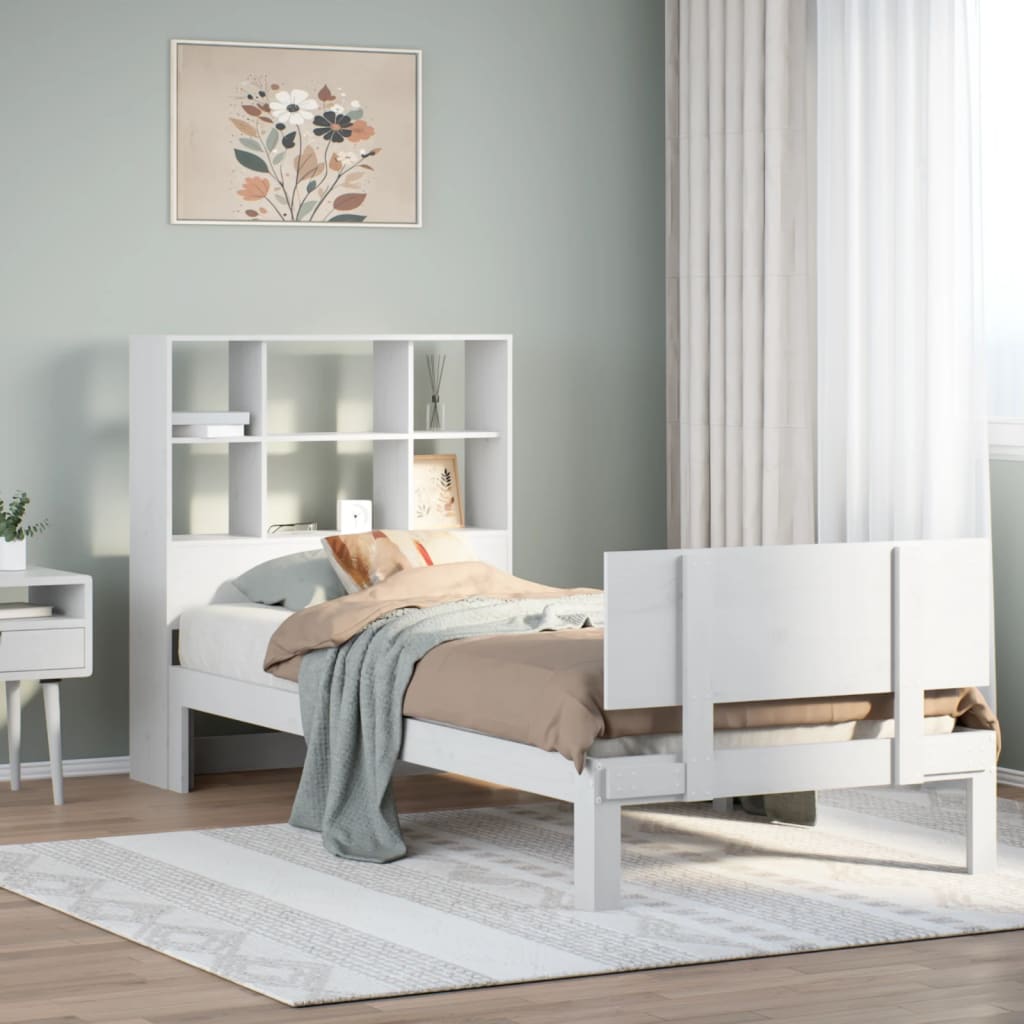 Letto Libreria senza Materasso Bianco 100x200 cm Legno di Pino