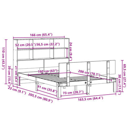 Letto Libreria senza Materasso 160x200 cm in Legno di Pino