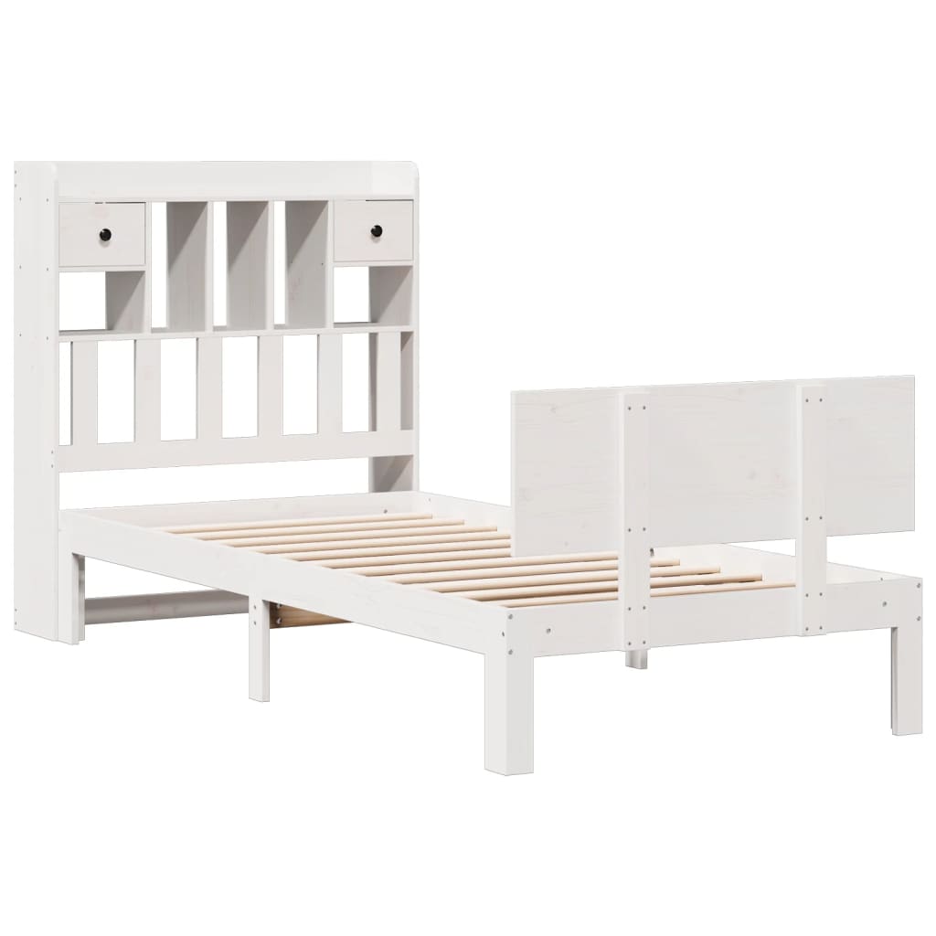 Letto Libreria senza Materasso Bianco 90x190 cm Massello Pino
