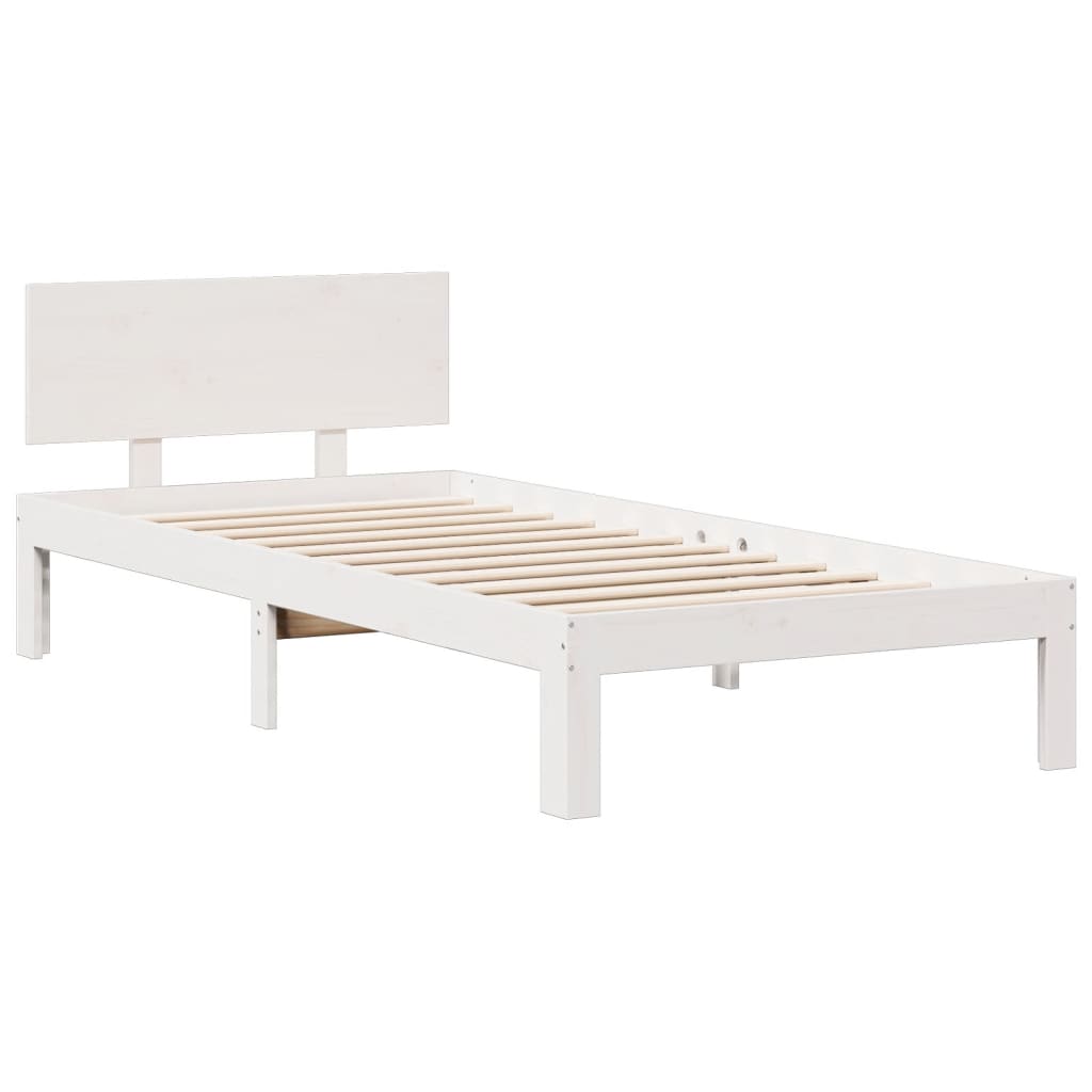 Letto Libreria senza Materasso Bianco 90x190 cm Massello Pino