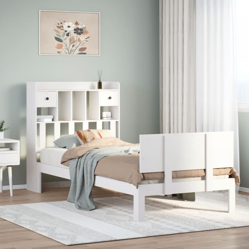Letto Libreria senza Materasso Bianco 90x190 cm Massello Pino