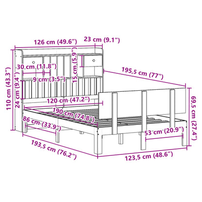 Letto Libreria senza Materasso 120x190 cm in Legno di Pino