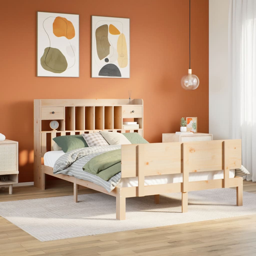 Letto Libreria senza Materasso 140x190 cm in Legno di Pino