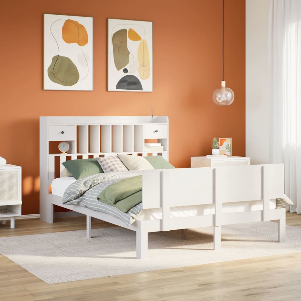 Letto Libreria senza Materasso Bianco 140x190 cm Legno di Pino