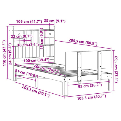 Letto Libreria senza Materasso Bianco 100x200 cm Legno di Pino