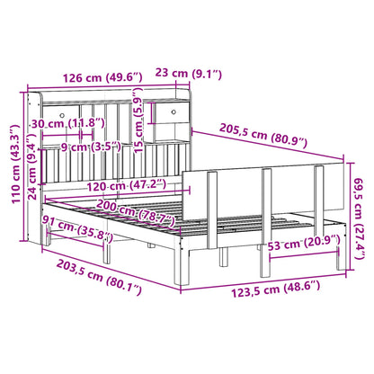 Letto Libreria senza Materasso 120x200cm Legno Massello di Pino