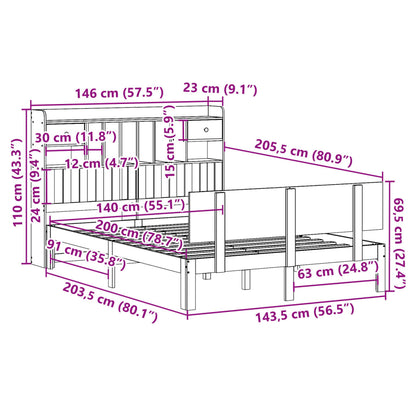 Letto Libreria senza Materasso Bianco 140x200 cm Legno di Pino