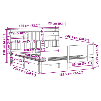 Letto Libreria senza Materasso 180x200 cm in Legno di Pino