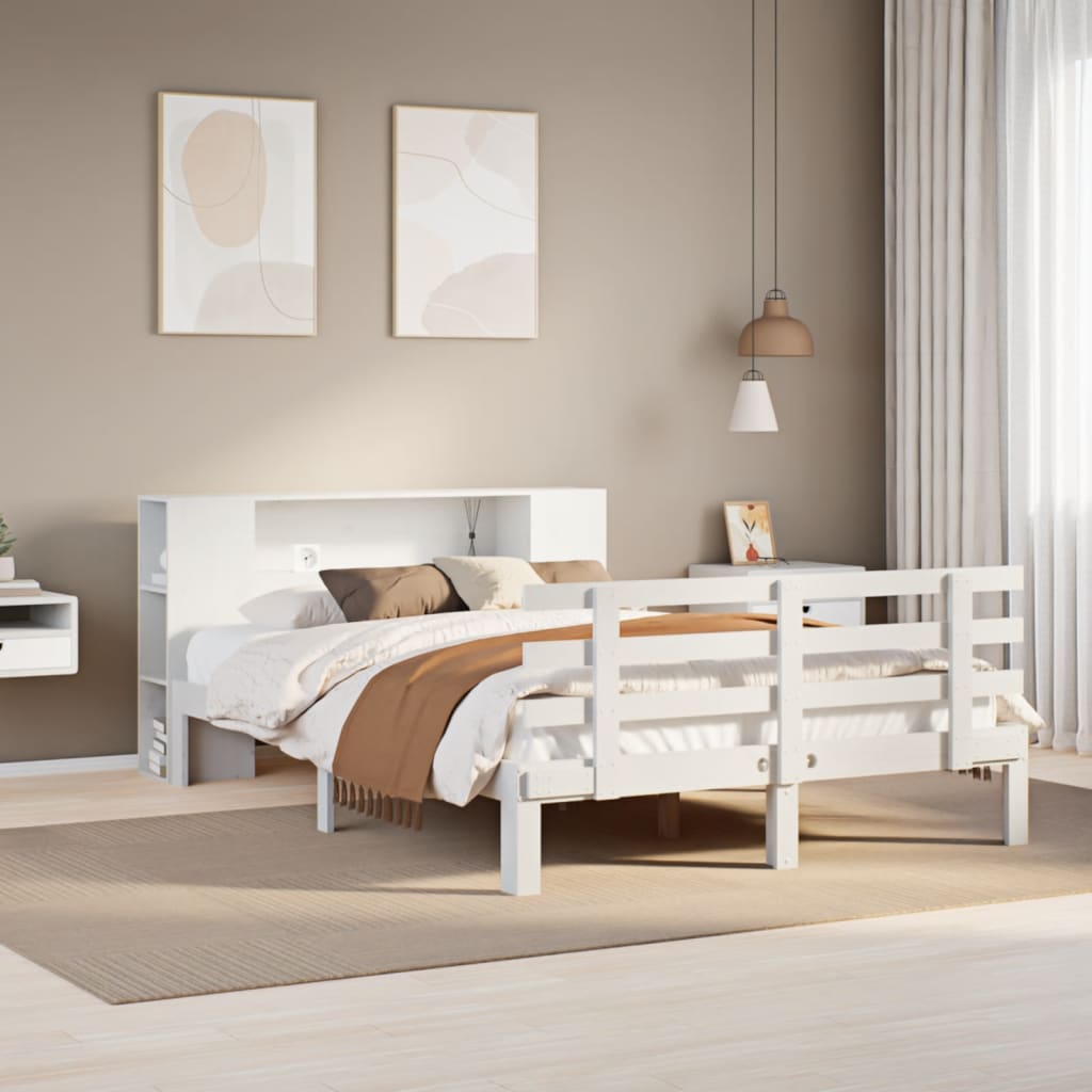 Letto Libreria senza Materasso Bianco 140x190 cm Legno di Pino - homemem39