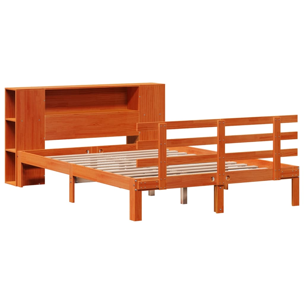 Letto Libreria senza Materasso Marrone Cera 120x190 cm in Pino