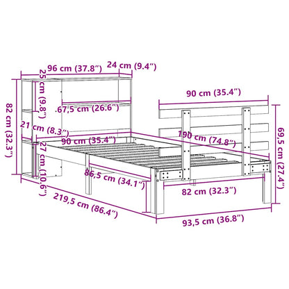Letto Libreria senza Materasso 90x190 cm Legno Massello Pino - homemem39