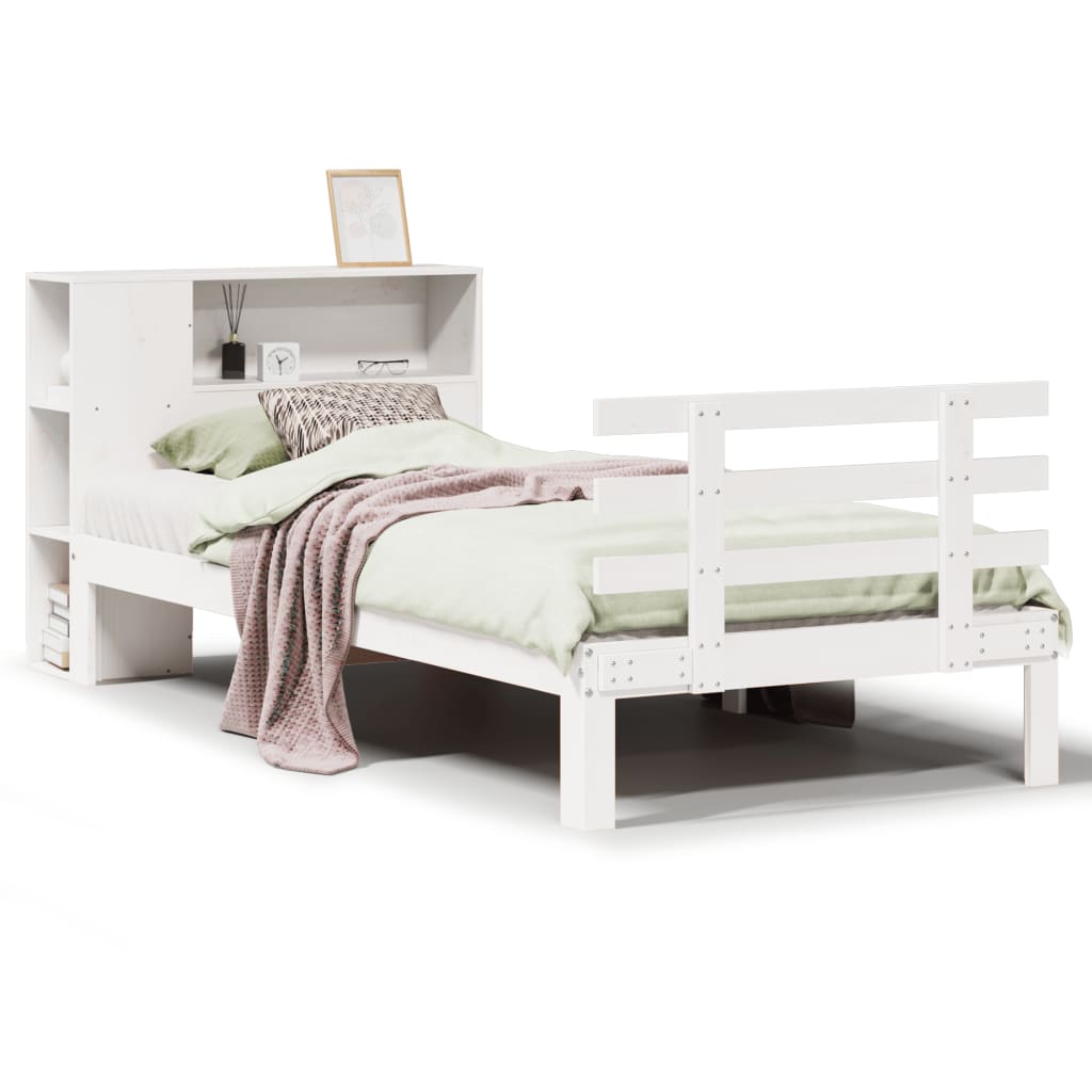 Letto Libreria senza Materasso Bianco 90x190 cm Massello Pino