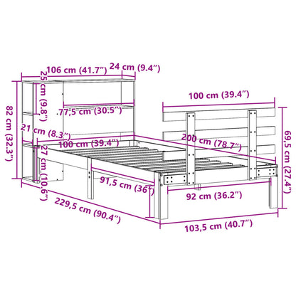 Letto Libreria senza Materasso 100x200 cm in Legno di Pino