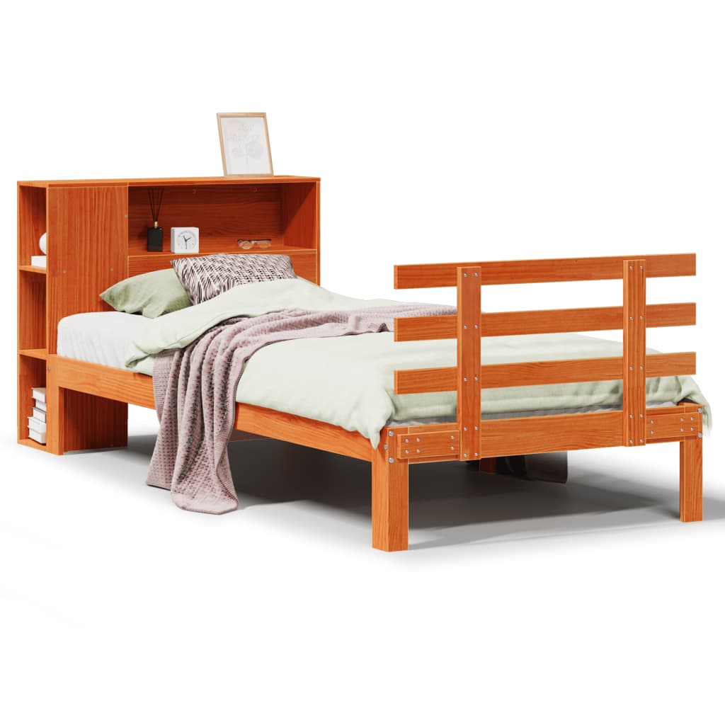 Letto Libreria senza Materasso Marrone Cera 75x190 cm in Pino