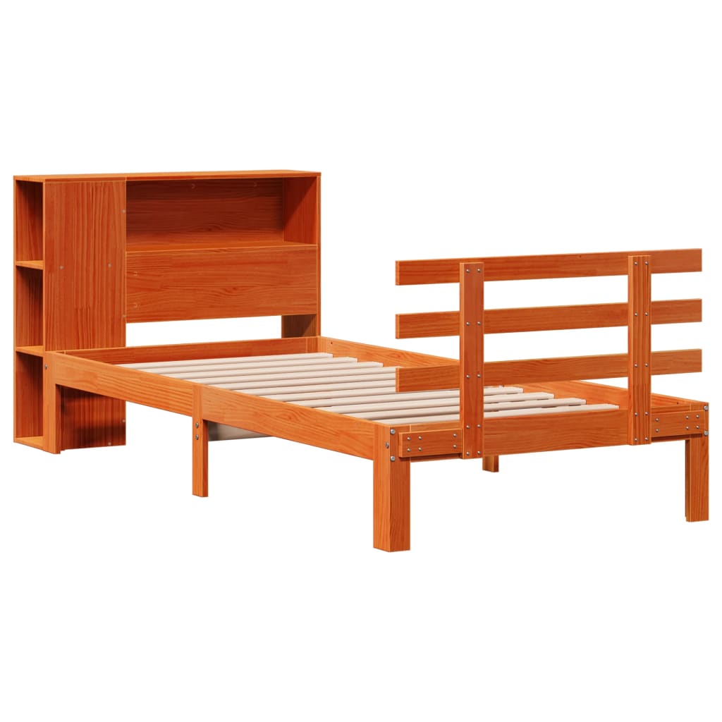 Letto Libreria senza Materasso Marrone Cera 75x190 cm in Pino