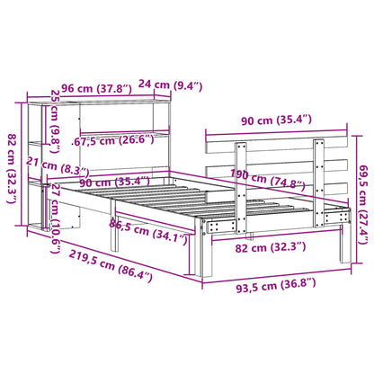 Letto Libreria senza Materasso Marrone Cera 90x190 cm in Pino