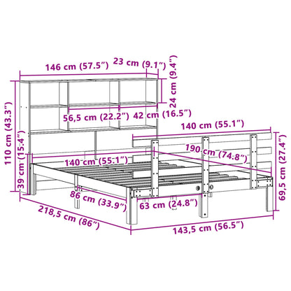 Letto Libreria senza Materasso 140x190 cm in Legno di Pino