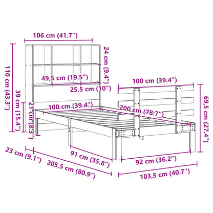 Letto Libreria senza Materasso 100x200 cm in Legno di Pino