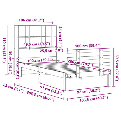 Letto Libreria senza Materasso Bianco 100x200 cm Legno di Pino