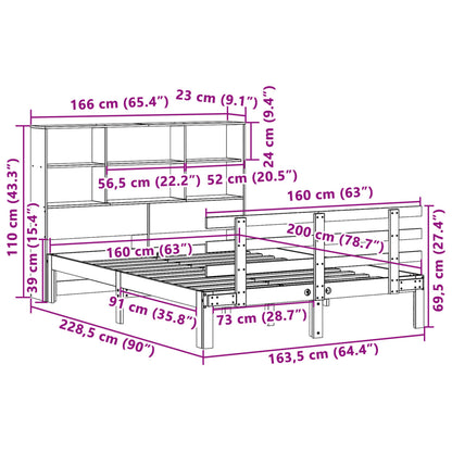 Letto Libreria senza Materasso Bianco 160x200 cm Legno di Pino