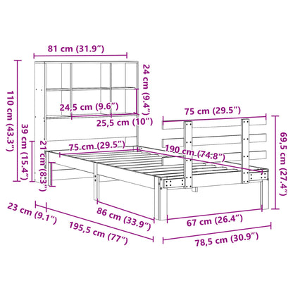 Letto Libreria senza Materasso Marrone Cera 75x190 cm in Pino