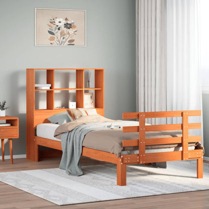 Letto Libreria senza Materasso Marrone Cera 75x190 cm in Pino