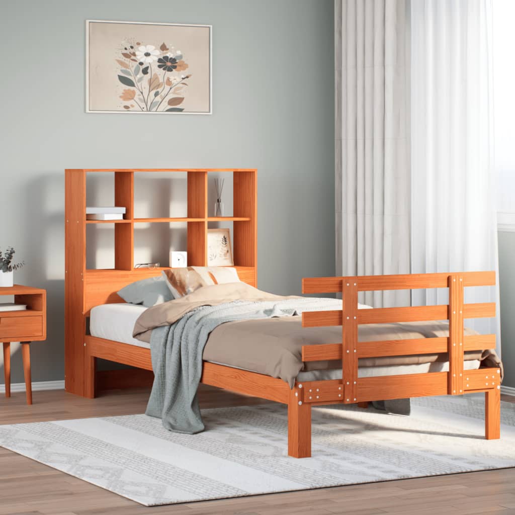 Letto Libreria senza Materasso Marrone Cera 90x190 cm in Pino