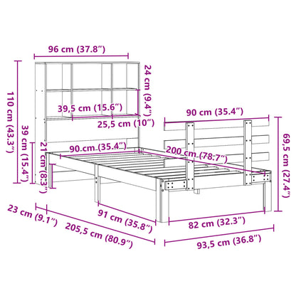 Letto Libreria senza Materasso Marrone Cera 90x200 cm in Pino